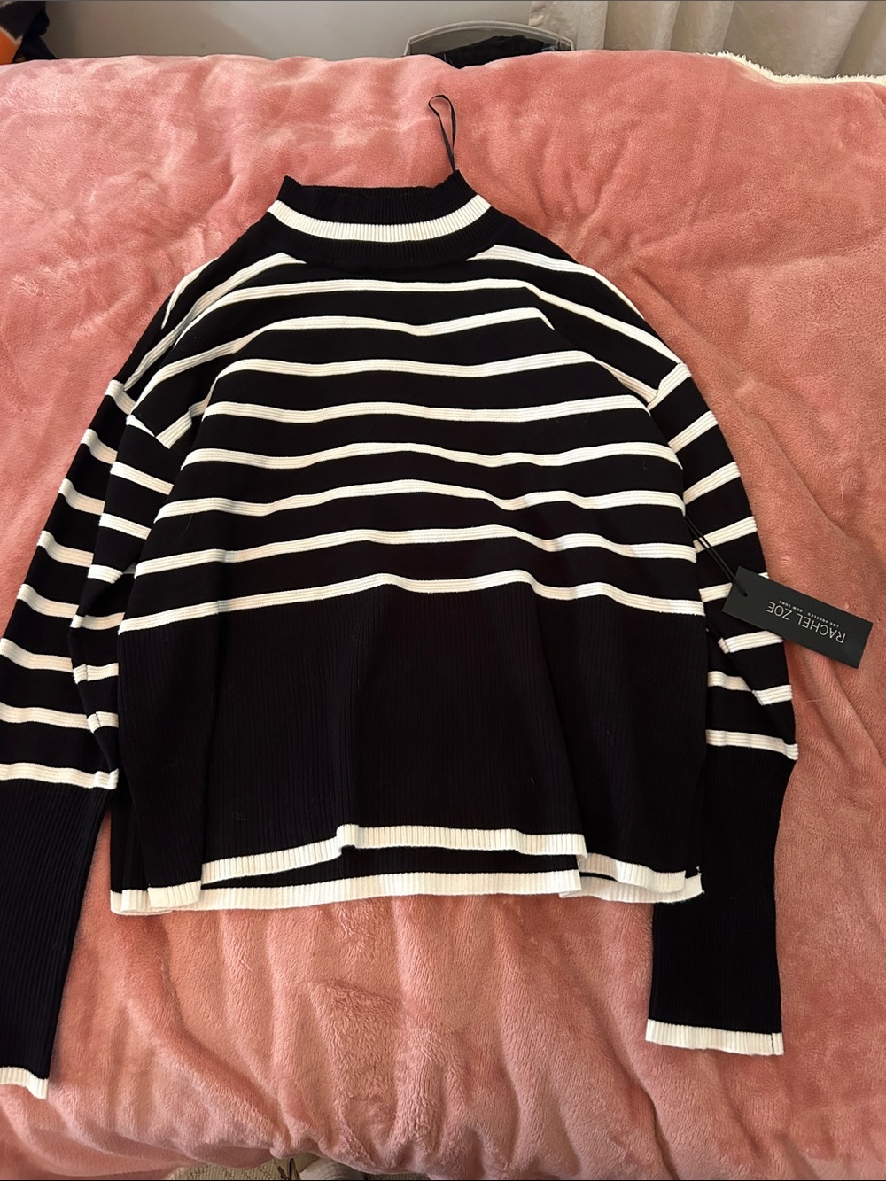 Rachel Zoe Black and White Striped Mock Neck Sweater